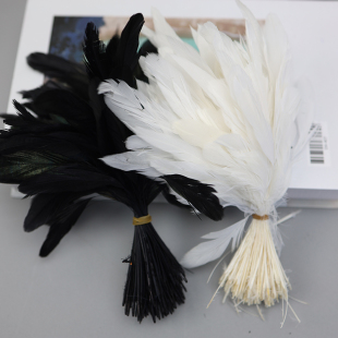 现货脱染撕鸡尾咏毛黑白羽毛DIY头饰工艺品帽子胸花材料羽毛配件