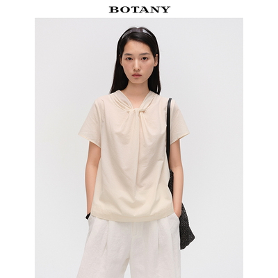 BOTANY30松弛文艺棉质立体扭结设计感短袖衬衫