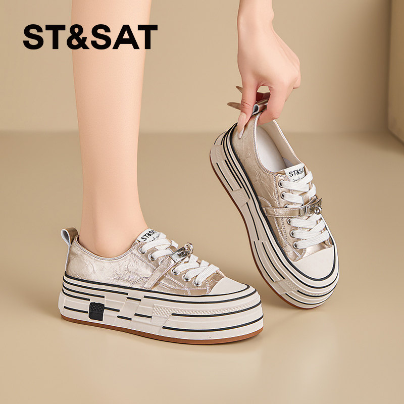 星期六厚底大头鞋帆布鞋女款2026新款小个子增高休闲鞋百搭松糕鞋