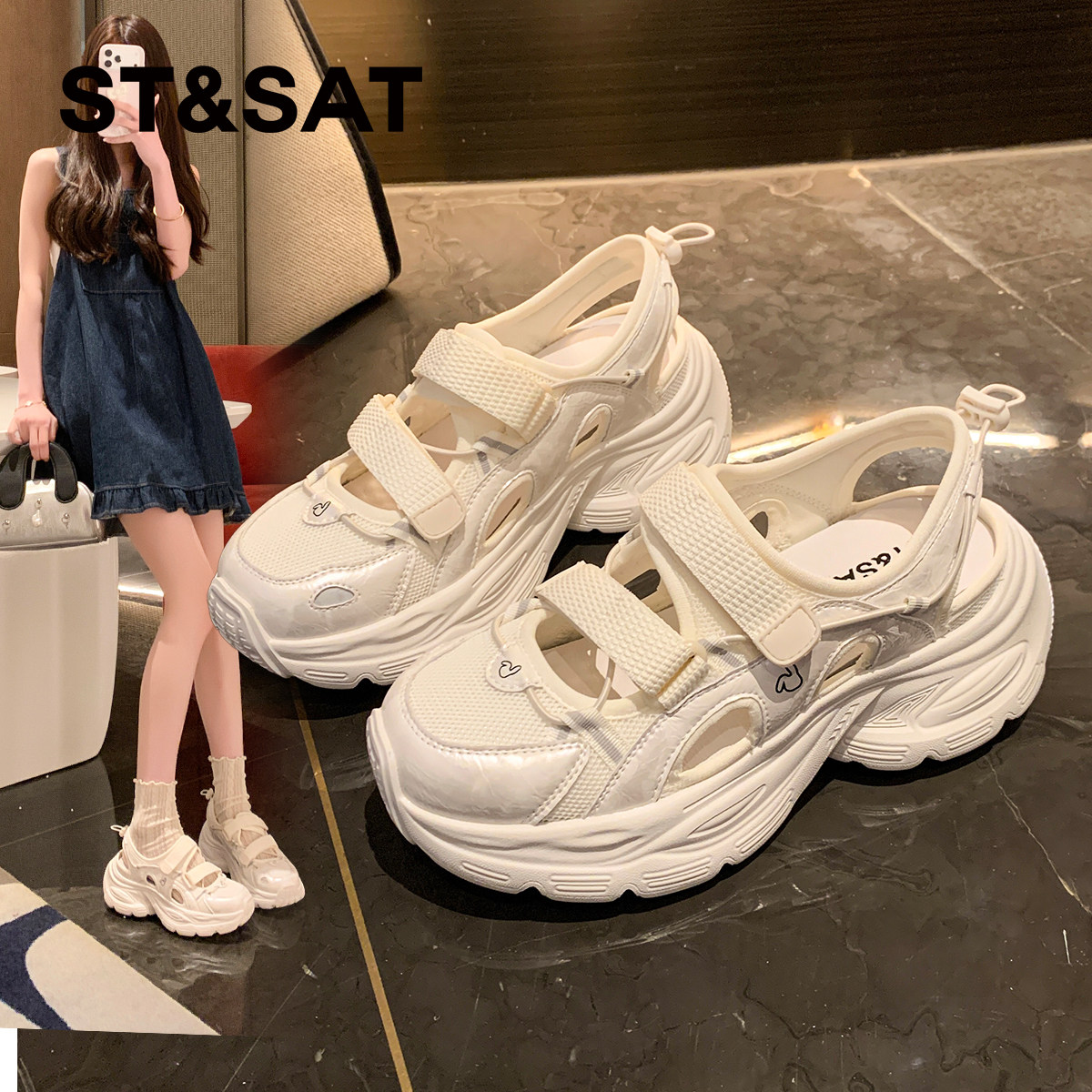 星期六魔术贴运动玛丽珍凉鞋女鞋