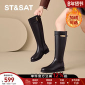 真皮牛皮加绒 星期六骑士靴女靴长靴秋冬英伦长筒靴增高长靴直