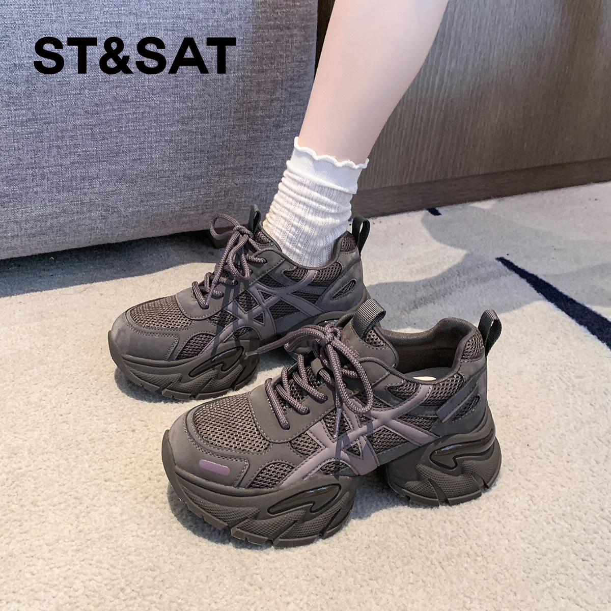 星期六复古女士厚底老爹鞋2025新款女款小个子增高户外运动休闲鞋