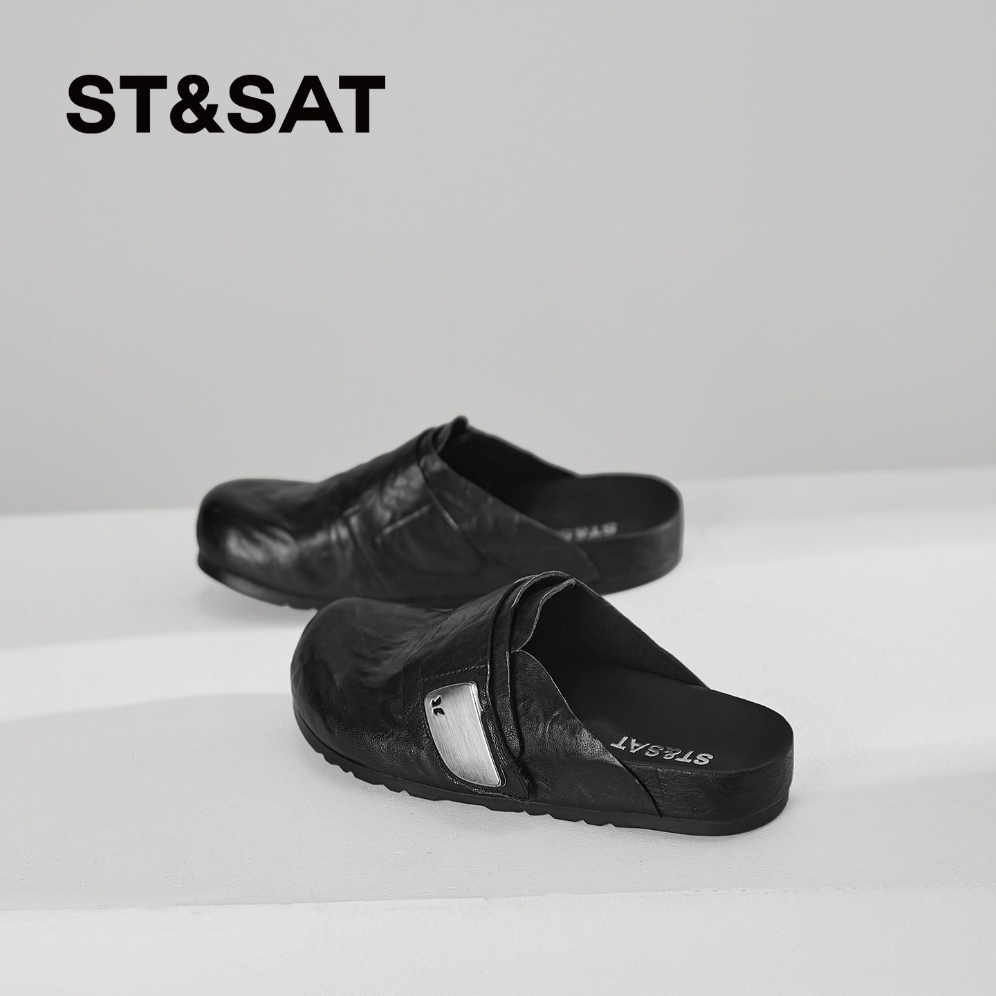 星期六厚底勃肯鞋女外穿2026夏新款拖鞋真皮黑色包头外出ins凉鞋