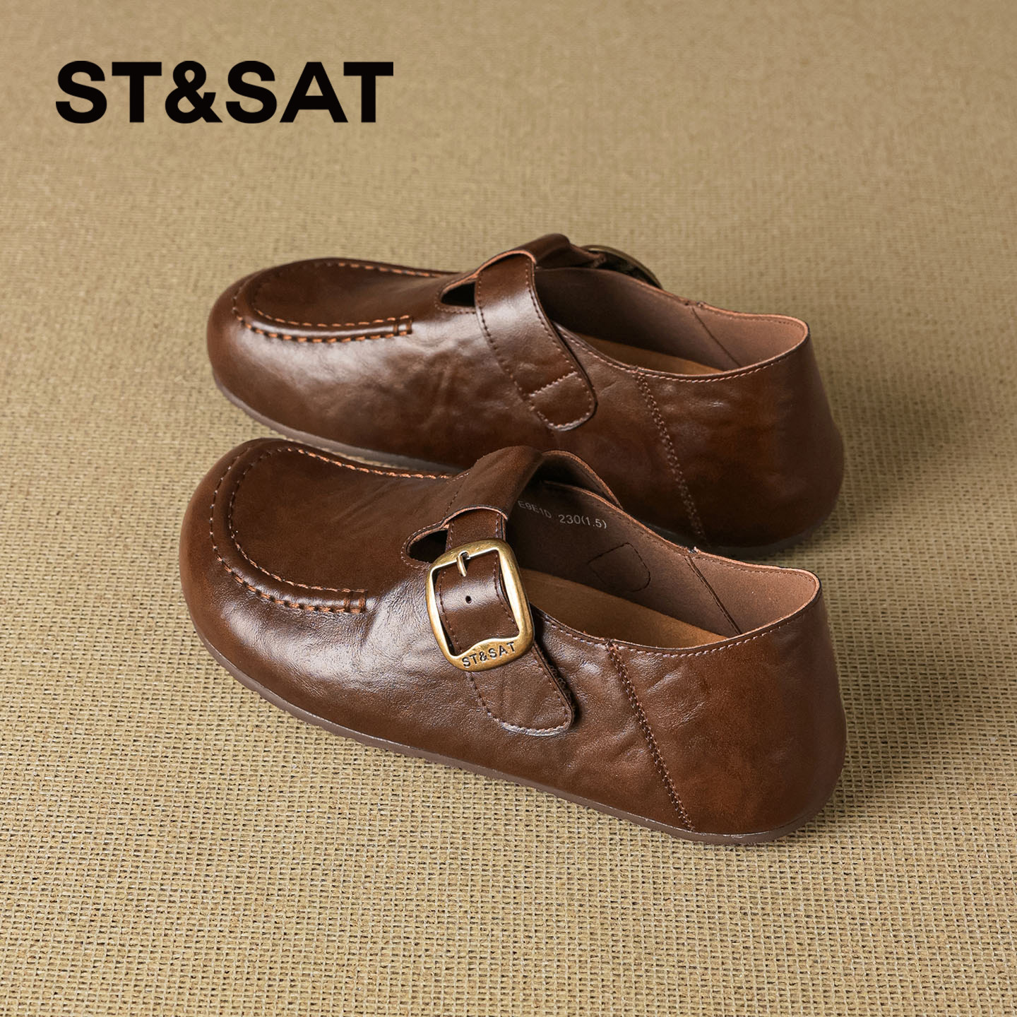 星期六真皮勃肯鞋女2026年夏季新款全包软底舒适通勤一脚蹬乐福鞋