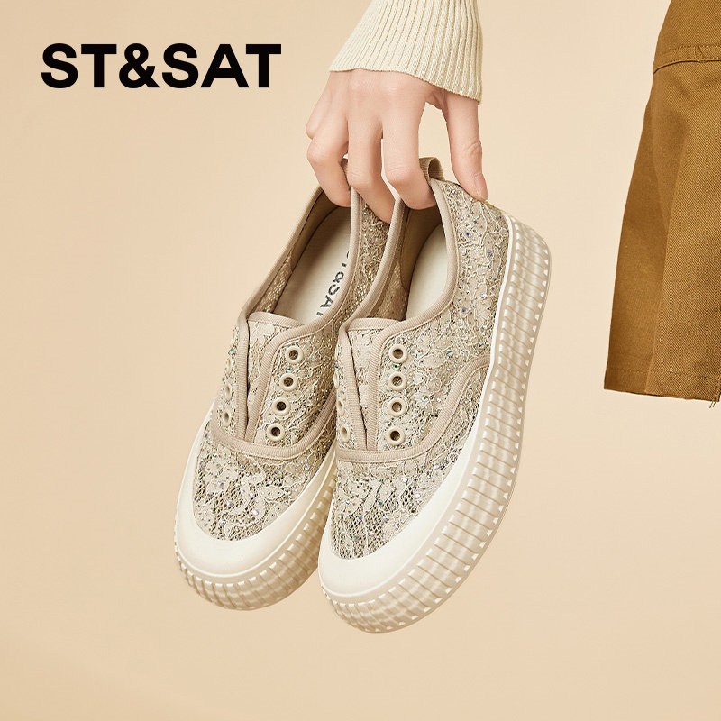 星期六小香风渔夫鞋女春夏新款蕾丝透气网面凉鞋百搭薄款休闲单鞋