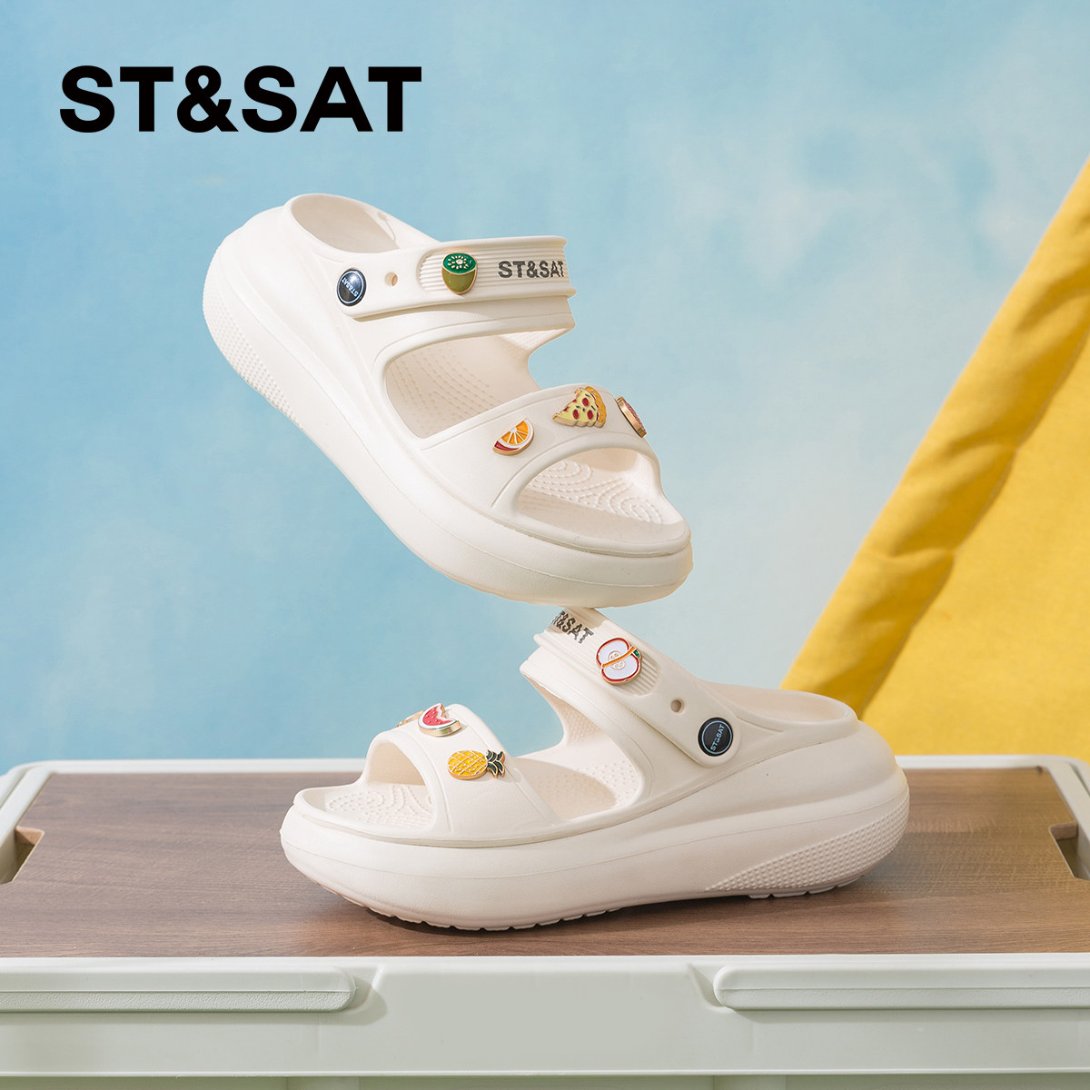 星期六软底厚底洞洞鞋女2025新款夏季坡跟露趾拖鞋休闲凉鞋【直】