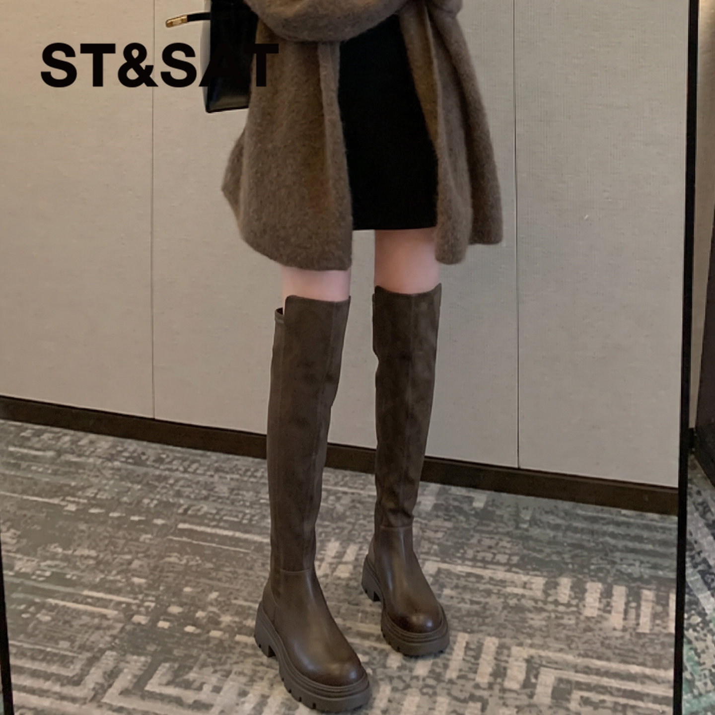 星期六美拉德厚底增高过膝长靴