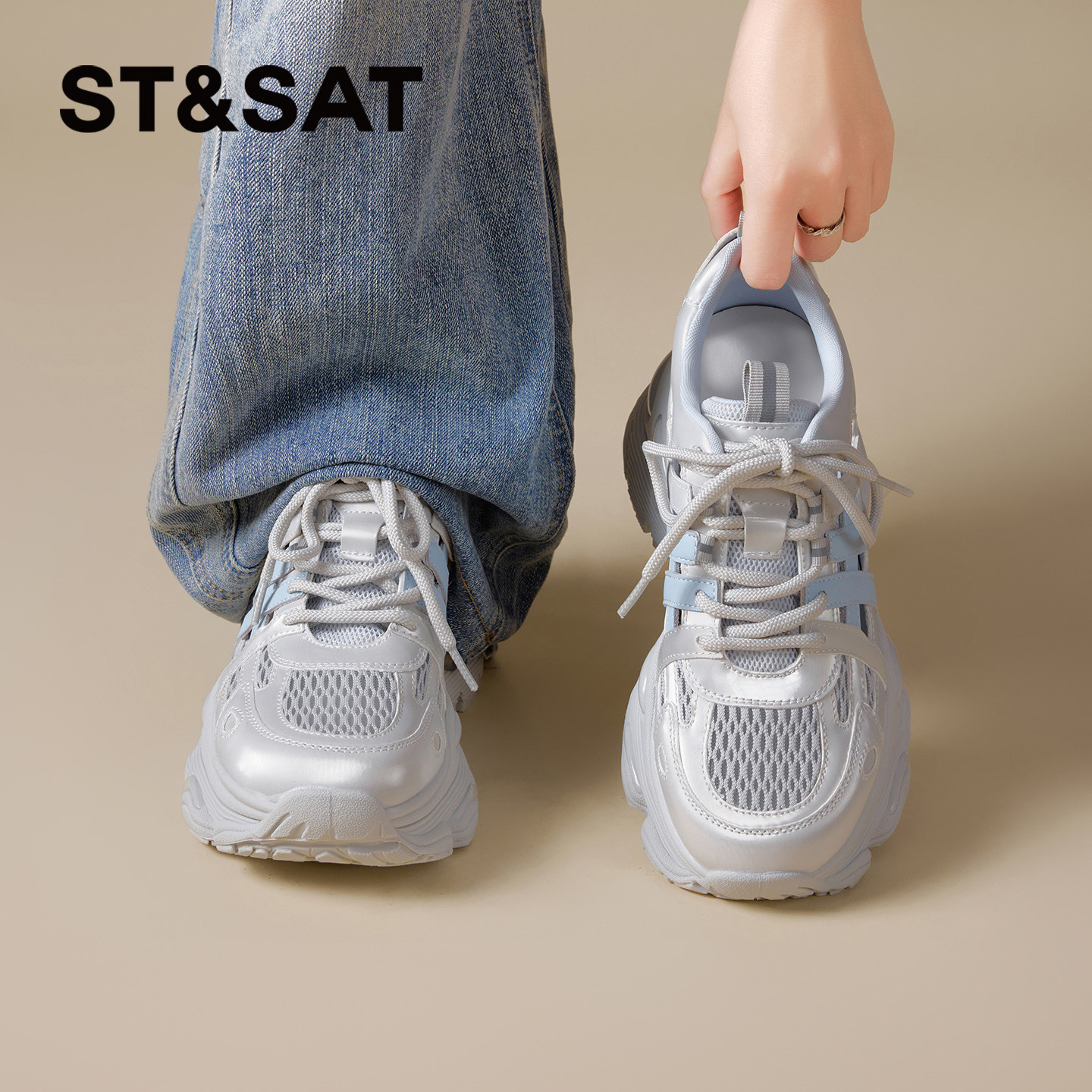 星期六镂空老爹鞋女2026新款春季爆款小个子增高户外运动鞋溯溪鞋