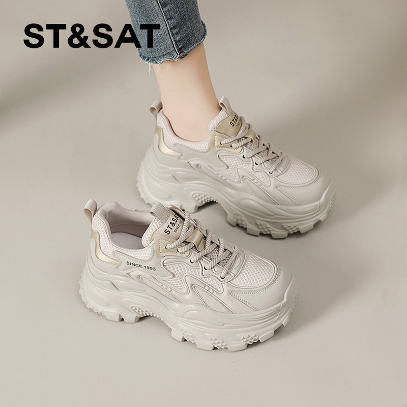 星期六老爹鞋女款春季厚底百搭轻便增高女士休闲运动鞋显脚小爆款