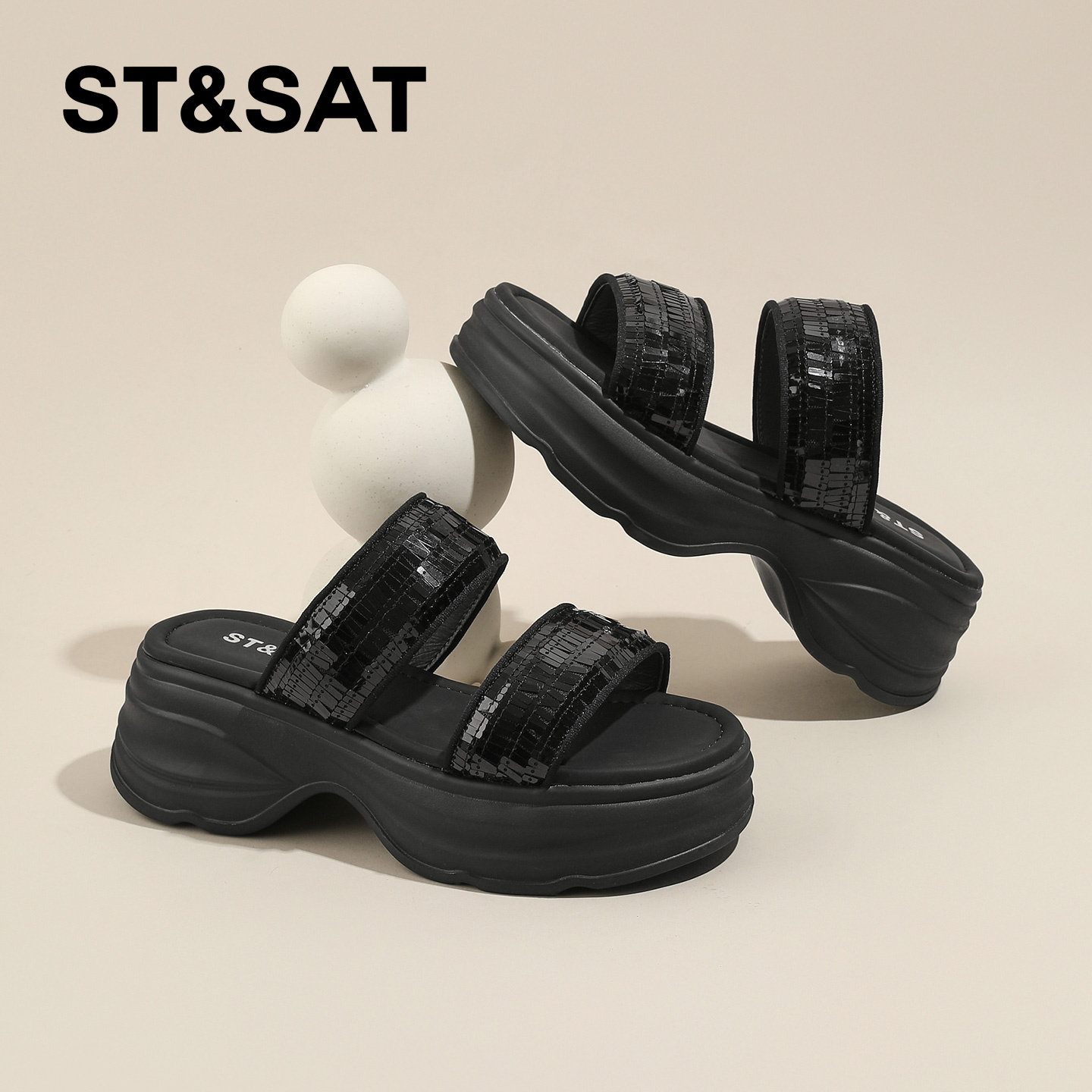 星期六不累脚巨好看凉拖鞋女2026新款夏季一脚蹬外穿黑色高跟拖鞋