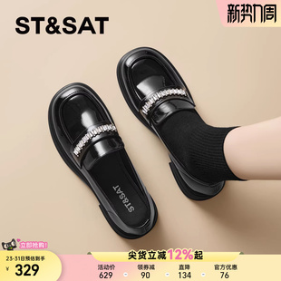 舒适百搭平底鞋 星期六黑色小皮鞋 粗跟乐福鞋 新款 女英伦风2025秋季