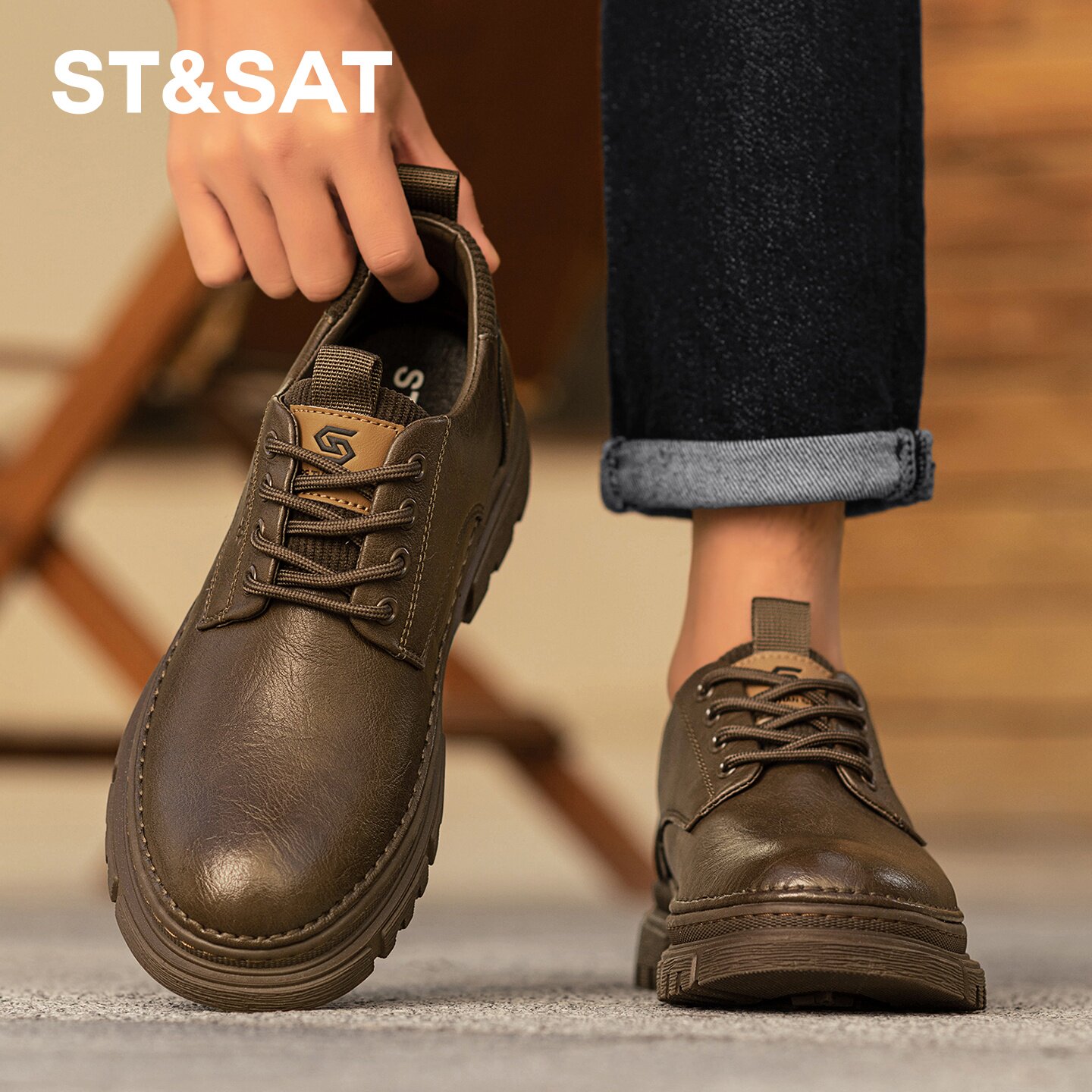 星期六德比鞋男款大头鞋男工装鞋通勤低帮马丁靴春季新款休闲皮鞋