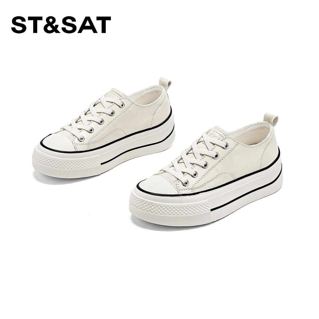 星期六厚底百搭时尚休闲鞋女款2026年春季新款牛皮超火不累脚板鞋