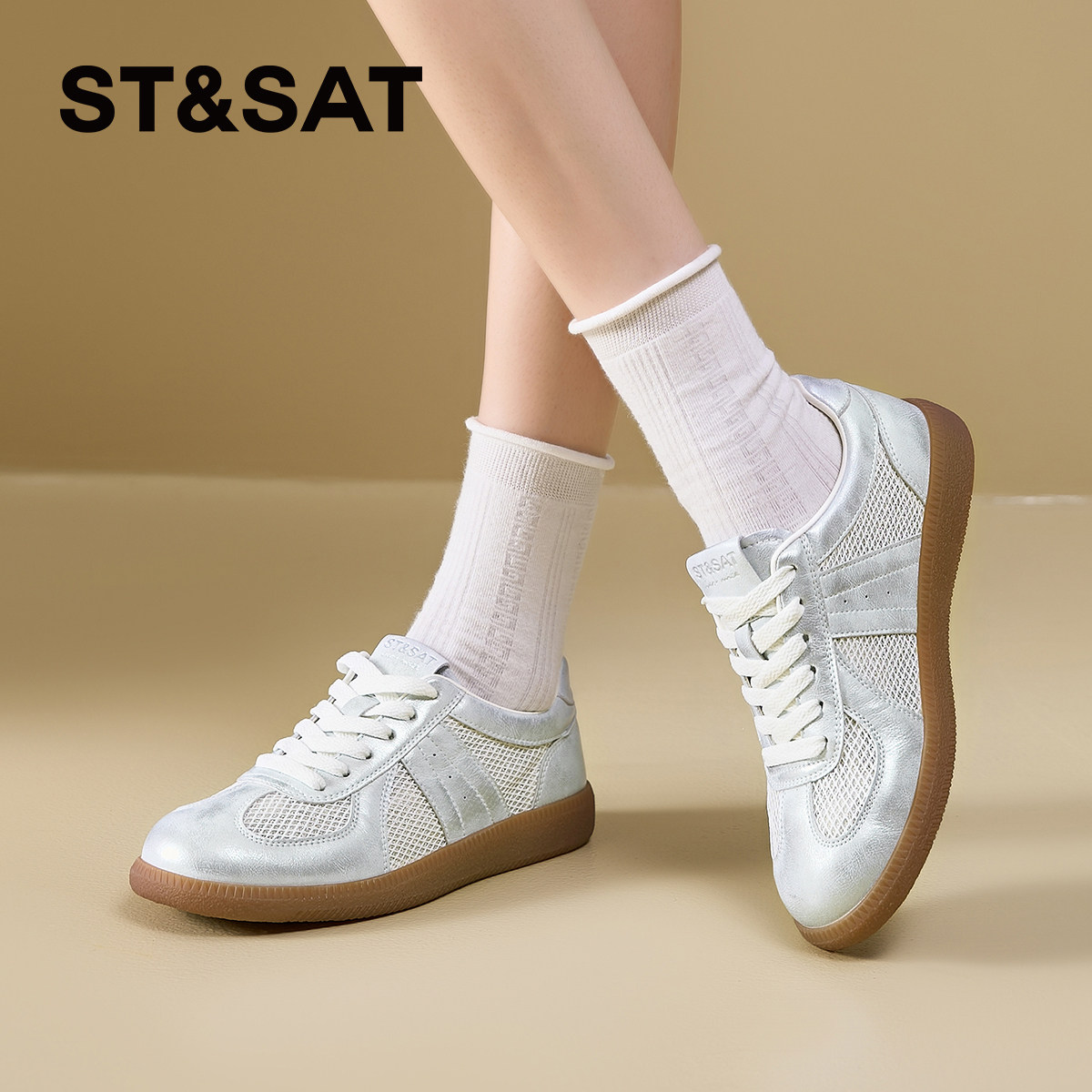 星期六网面德训鞋女鞋2025年夏季新款潮舒适透气小白鞋好穿不累脚