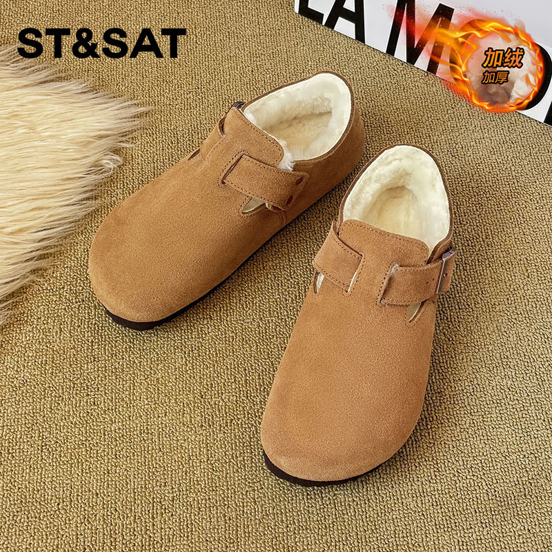 星期六2025新款保暖羊皮毛一体雪地靴女款一脚蹬勃肯鞋女鞋冬加绒