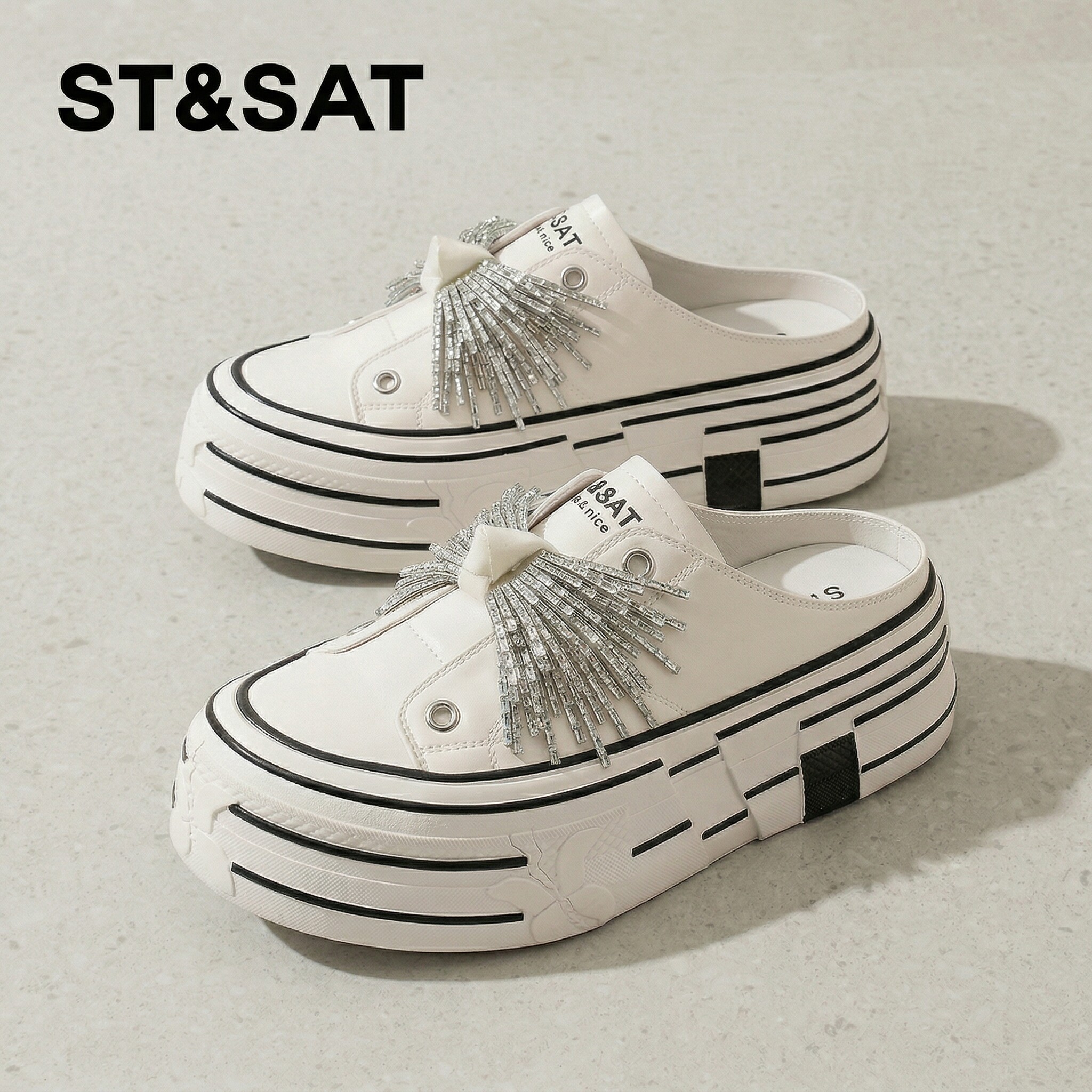 星期六包头半拖鞋女款2026新款夏季厚底外穿百搭一脚蹬休闲小白鞋