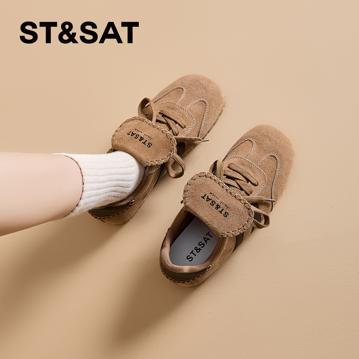 星期六复古真皮德训鞋女鞋