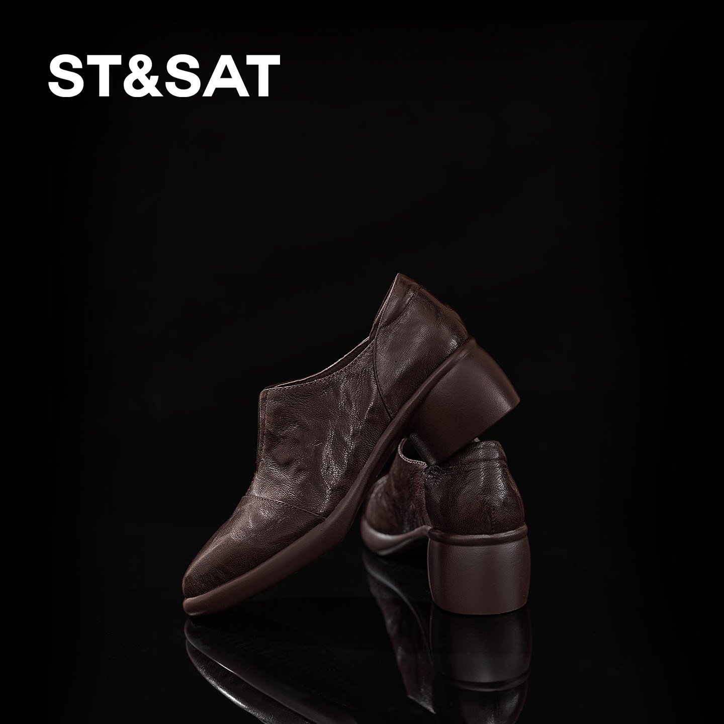 星期六复古英伦风深口单鞋女真皮粗跟一脚蹬乐福鞋通勤尖头女鞋,女鞋,深口单鞋,淘宝优惠券,粉丝福利购,淘宝优惠卷