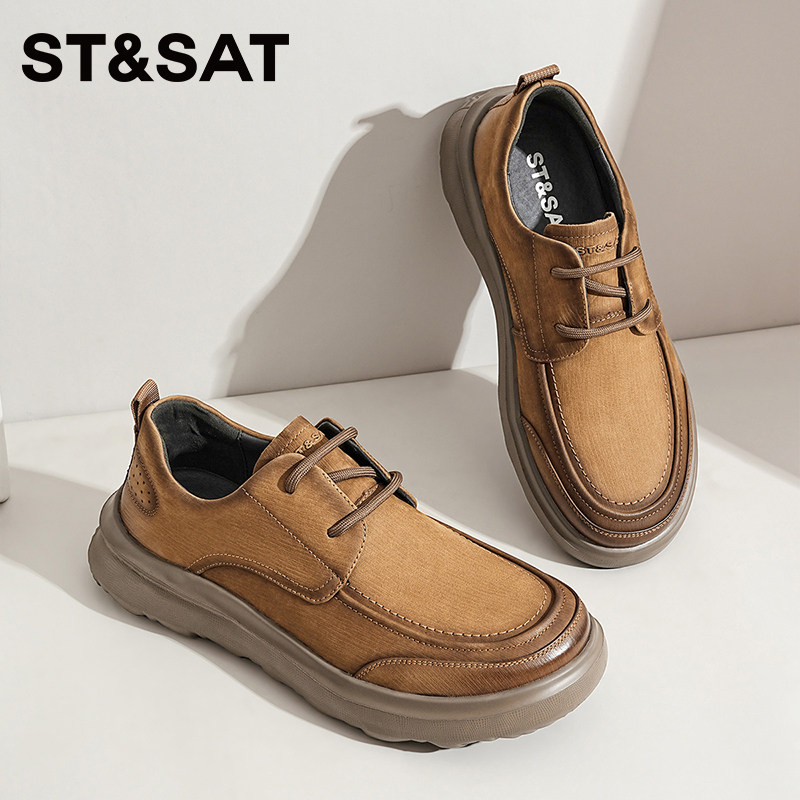 星期六男鞋新款春季休闲皮鞋男士真皮复古工装鞋子软底商务运动鞋
