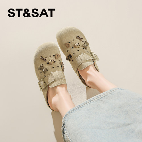 星期六夏季真皮包头勃肯鞋半拖鞋