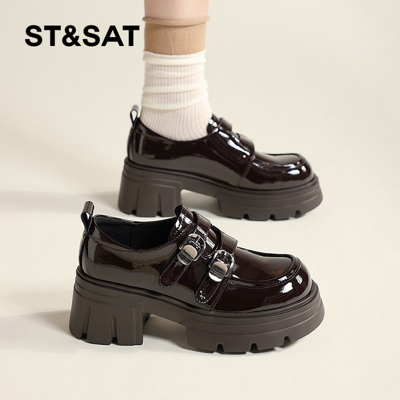 星期六厚底乐福鞋女春季新款百搭英伦风小皮鞋女款增高粗跟单鞋子