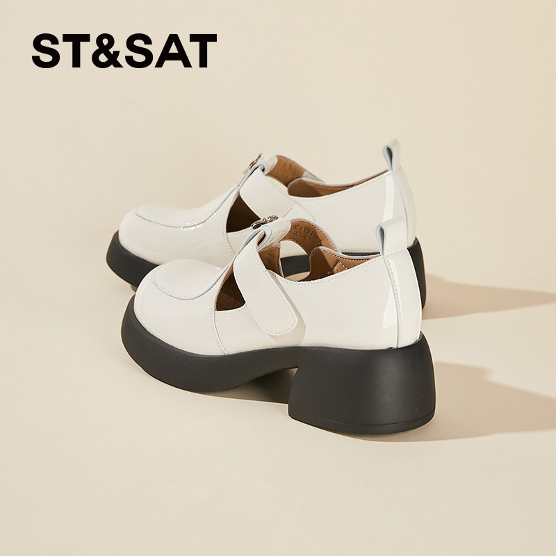 星期六厚底乐福鞋女款春季新款粗跟复古真皮软底小皮鞋配裙子单鞋