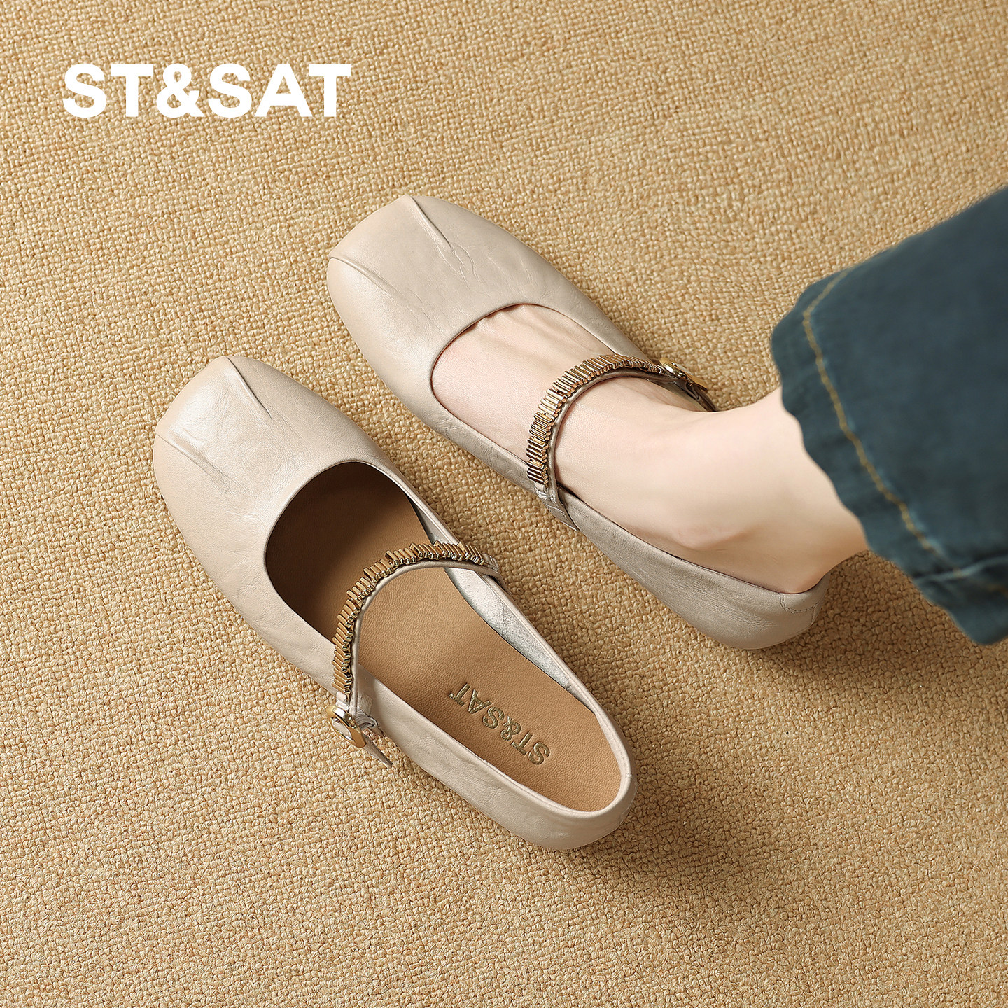 星期六头层牛皮乐福鞋女鞋新款春季法式软底单鞋真皮通勤妈妈鞋子