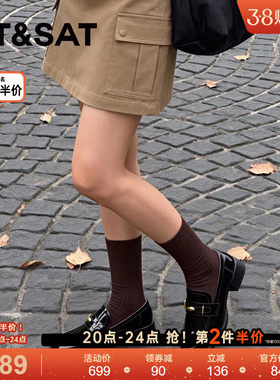 星期六女鞋2026早春黑色亮面上班族小皮鞋高跟气质百搭乐福鞋1B0L