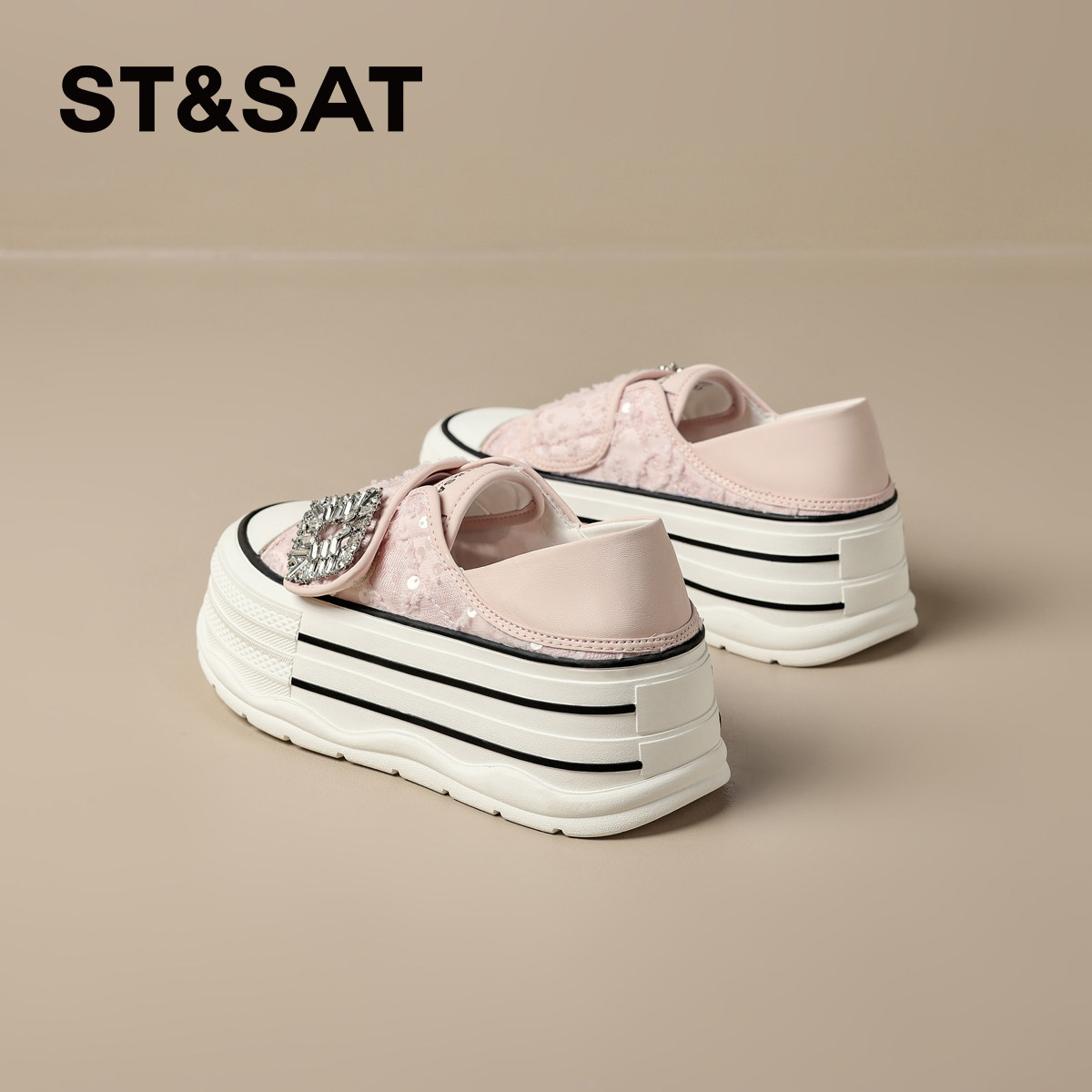 星期六爆款厚底休闲板鞋女2025夏季新款松糕懒人两穿增高小白鞋