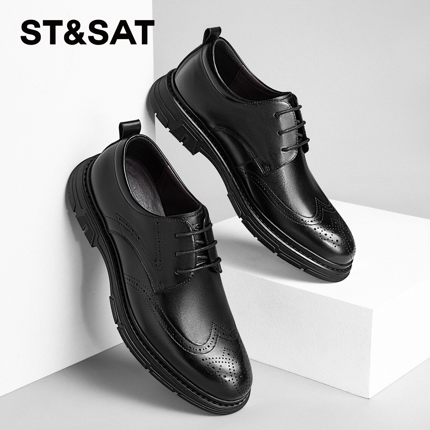 星期六布洛克皮鞋男款夏季正装商务公务面试鞋真皮透气新郎结婚鞋