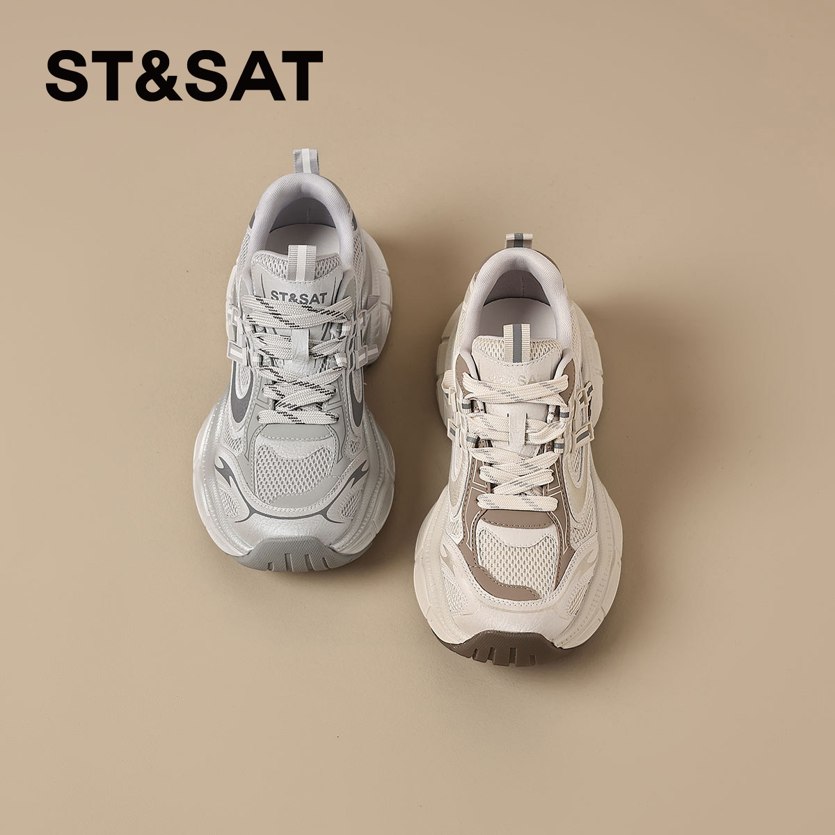 星期六复古银色真皮老爹鞋女款2026春季新款时尚百搭运动休闲鞋子