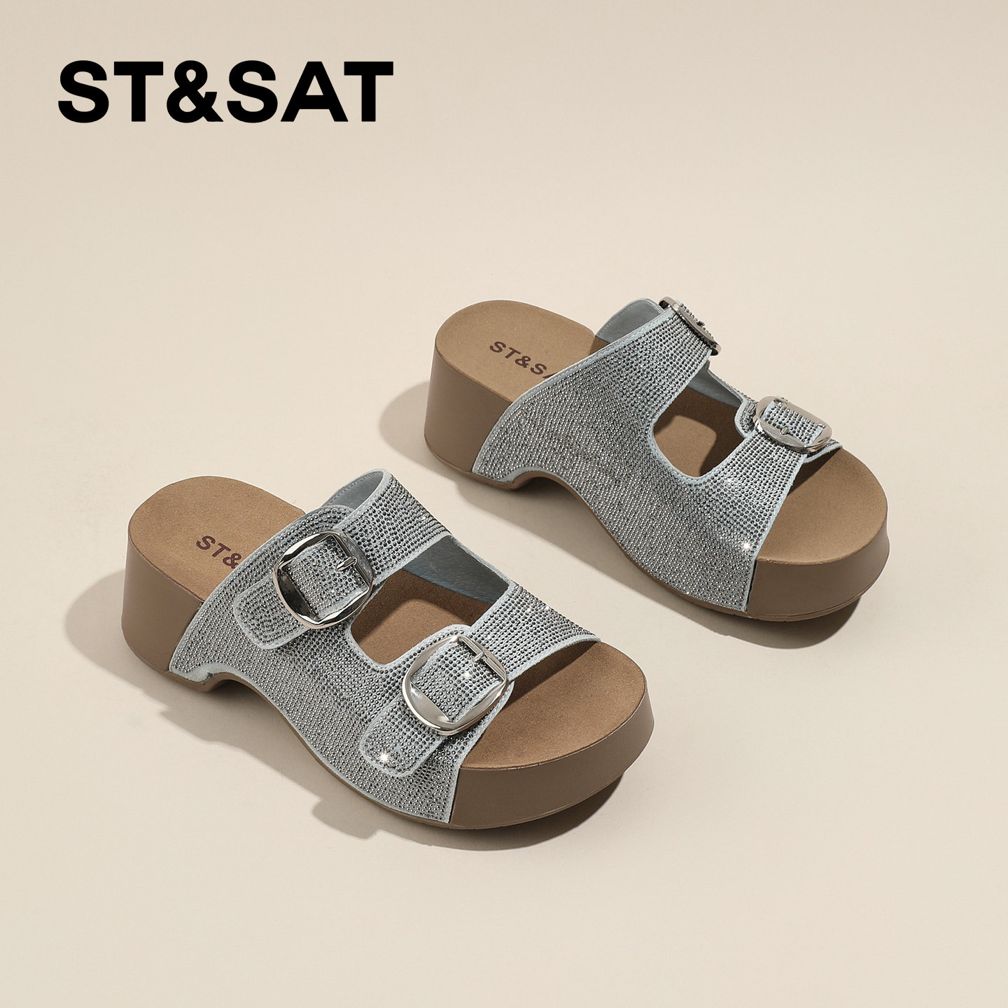 星期六厚底一字拖鞋女外穿夏季2026新款一脚蹬勃肯半拖鞋沙滩凉鞋