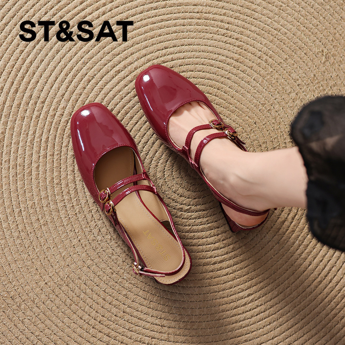 星期六包头红色玛丽珍凉鞋2026新款夏季外穿女款单鞋女鞋女士绝美
