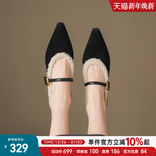 简约小皮鞋 St&Sat 配裙子尖头高跟鞋 单鞋 子加绒女 星期六玛丽珍鞋