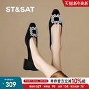 星期六方头低跟一脚蹬乐福鞋 舒适通勤 2025春方形饰扣软底浅口单鞋