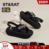 女新款 夏季 外穿休闲沙滩鞋 星期六厚底增高凉鞋 一字带罗马凉鞋