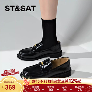 星期六官方正品女鞋春秋季新款柔软百搭黑色百搭浅口初春乐福女鞋