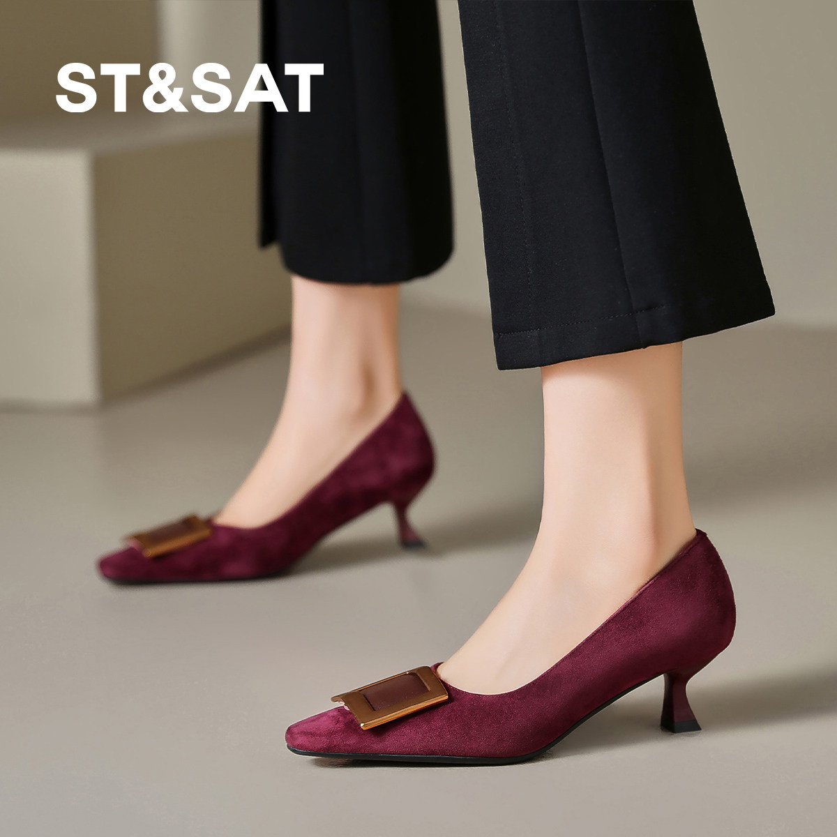St&Sat/星期六女鞋2025新款优女浅口通勤鞋女中跟简约女单