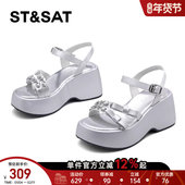 2025夏季 新款 厚底一字带女鞋 星期六水钻凉鞋 配裙子休闲百搭沙滩鞋