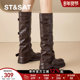 星期六棕色长筒靴女款 管高筒靴骑士靴 加绒加厚西部裤 2025冬季 新款
