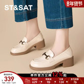 女2025夏季 新款 圆头方跟浅口单鞋 星期六小香风乐福鞋 小皮鞋 配裙子