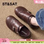 星期六布洛克勃肯鞋女年新款春季单鞋圆头百搭休闲软底小皮鞋爆款