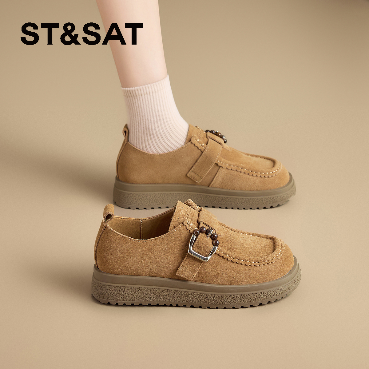 星期六女鞋勃肯鞋女厚底增高2025秋冬季加绒保暖穆勒鞋懒人一脚蹬