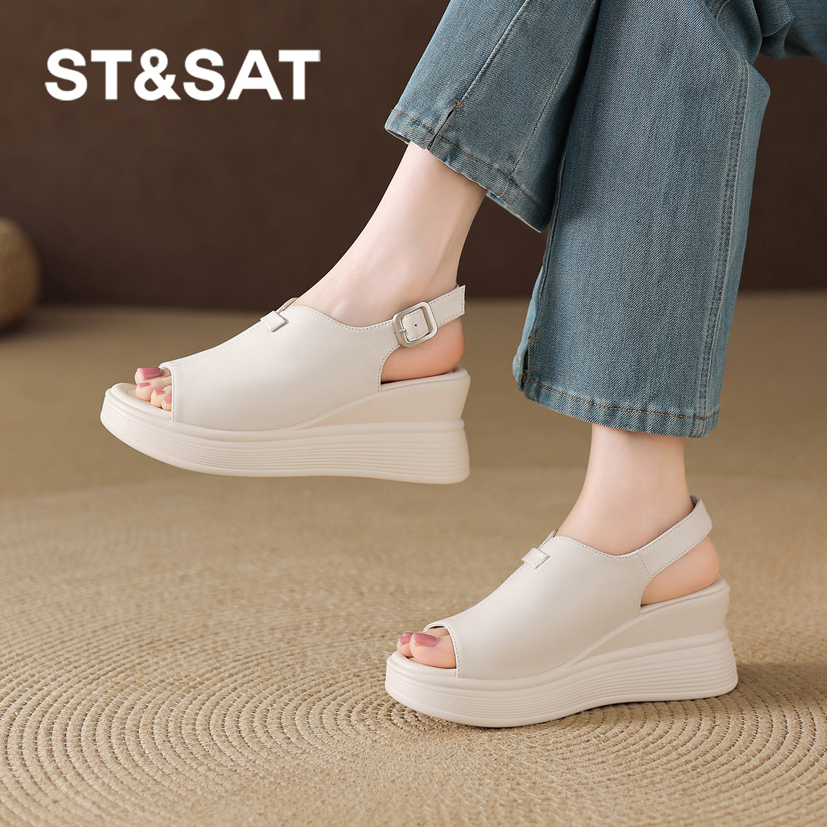 星期六厚底凉鞋女款2026新款夏季外穿不累脚鱼嘴鞋高跟露趾凉单鞋