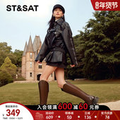 星期六复古西部牛仔靴骑士靴冬新品 高筒不过膝女靴SS34117H61