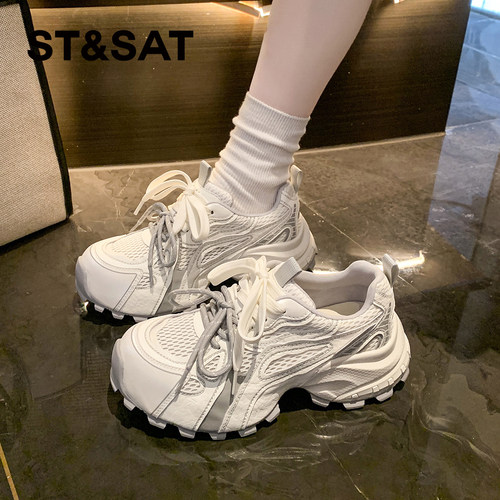 星期六复古网面厚底老爹鞋女鞋