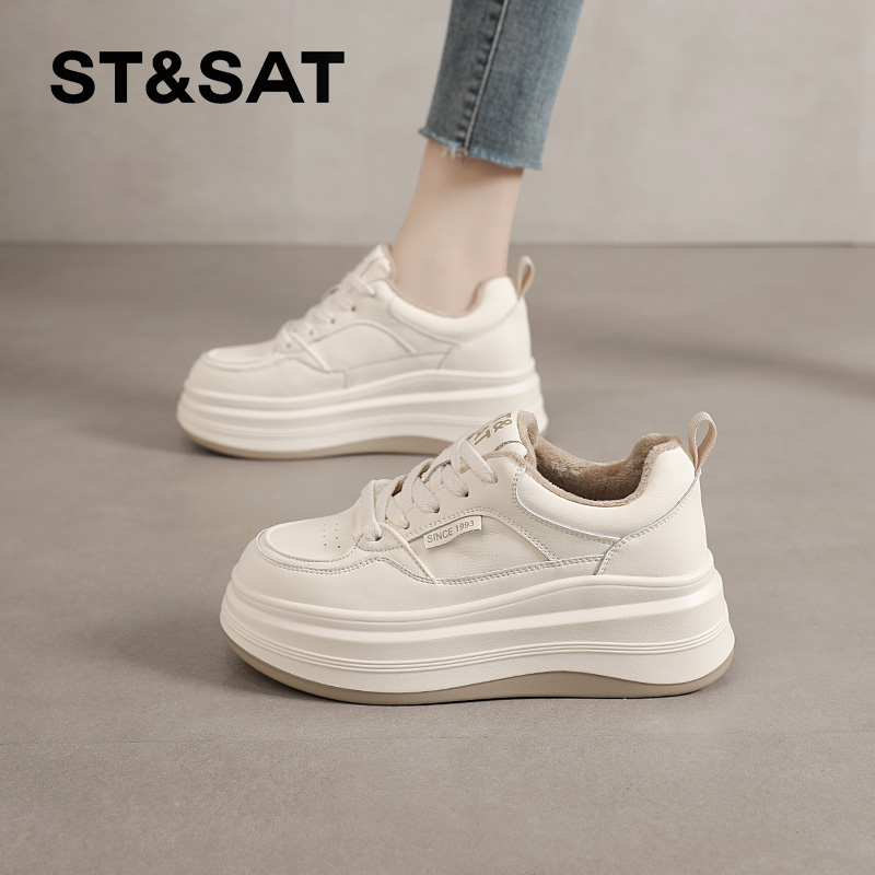 星期六2025超火加绒厚底小白鞋女