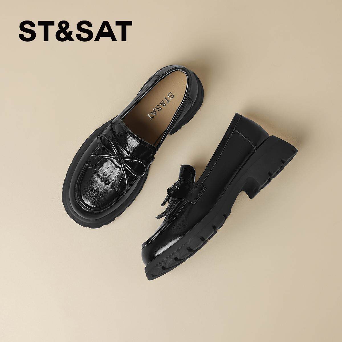 星期六真皮蝴蝶结小皮鞋女鞋子2025春夏新款厚底增高学院风乐福鞋