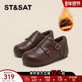 女2025冬季 新款 平底复古塔扣保暖小皮鞋 星期六加绒勃肯鞋 乐福鞋 女