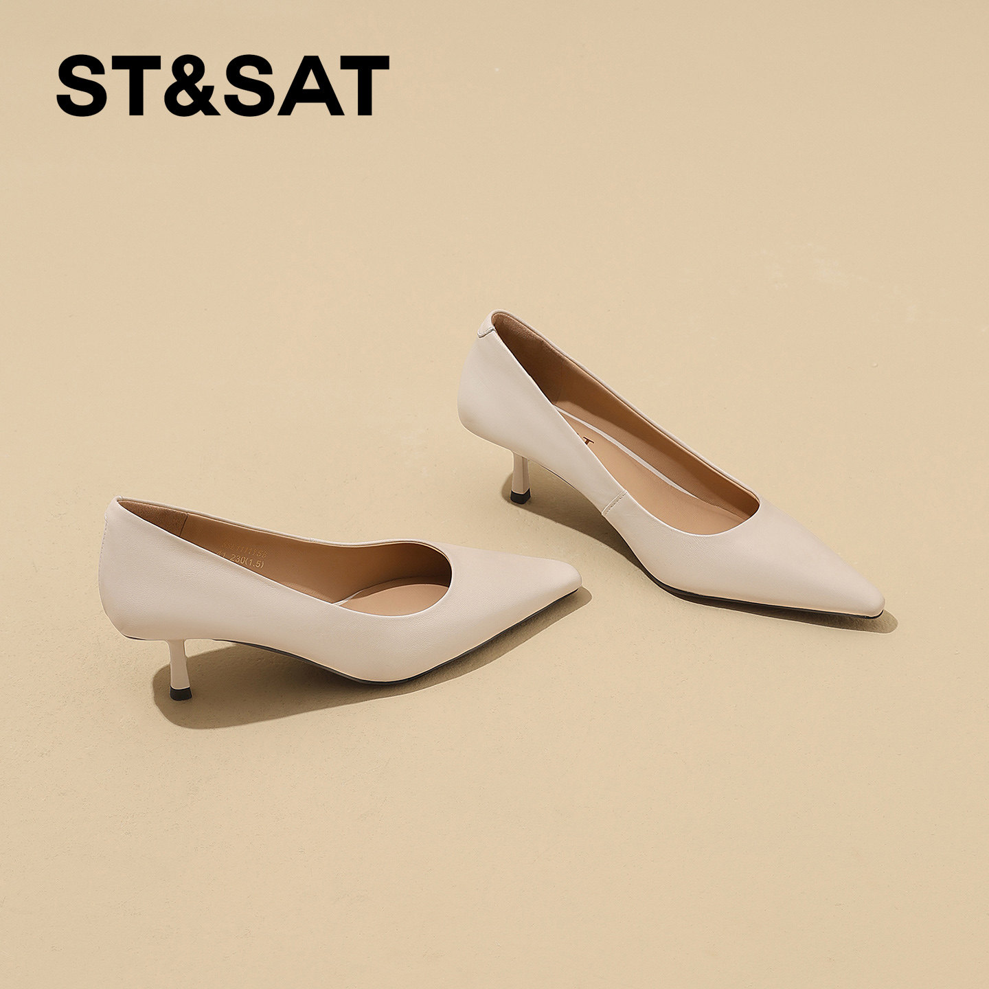 星期六真皮通勤日常百搭工作鞋女2026春季新款小方头高跟浅口单鞋